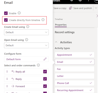 Configure the ability to create directly from timeline