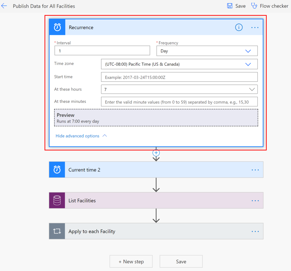 Update the data publish recurrence schedule.