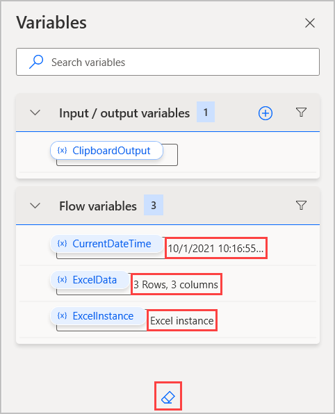 Screenshot of some values in the variables pane.