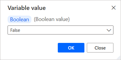 Screenshot of boolean variable being modified in the variable viewer.