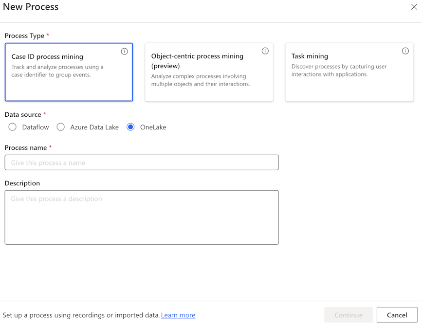 Screenshot of the 'Create a new process' step.
