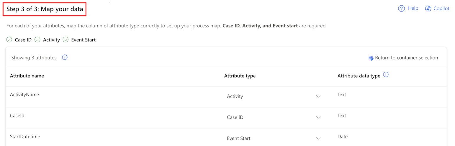 Screenshot of the Map your data screen.