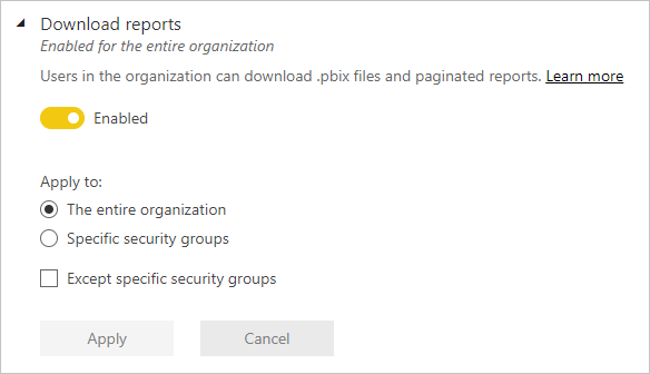 Screenshot of download reports setting.