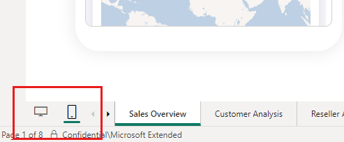 Screenshot of the mobile layout switcher in Power BI Desktop.