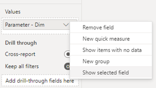 Screenshot showing how to customize if the visual displays the values or the display names of the selected fields.