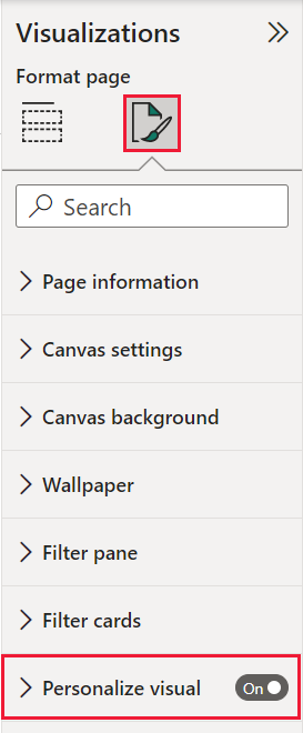 Screenshot of the menu to select Personalize visual for a page.