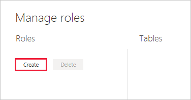Screenshot of the Manage roles window, highlighting Create.