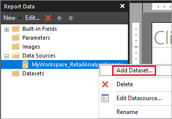 Screenshot of the Add Dataset option under Data Sources.