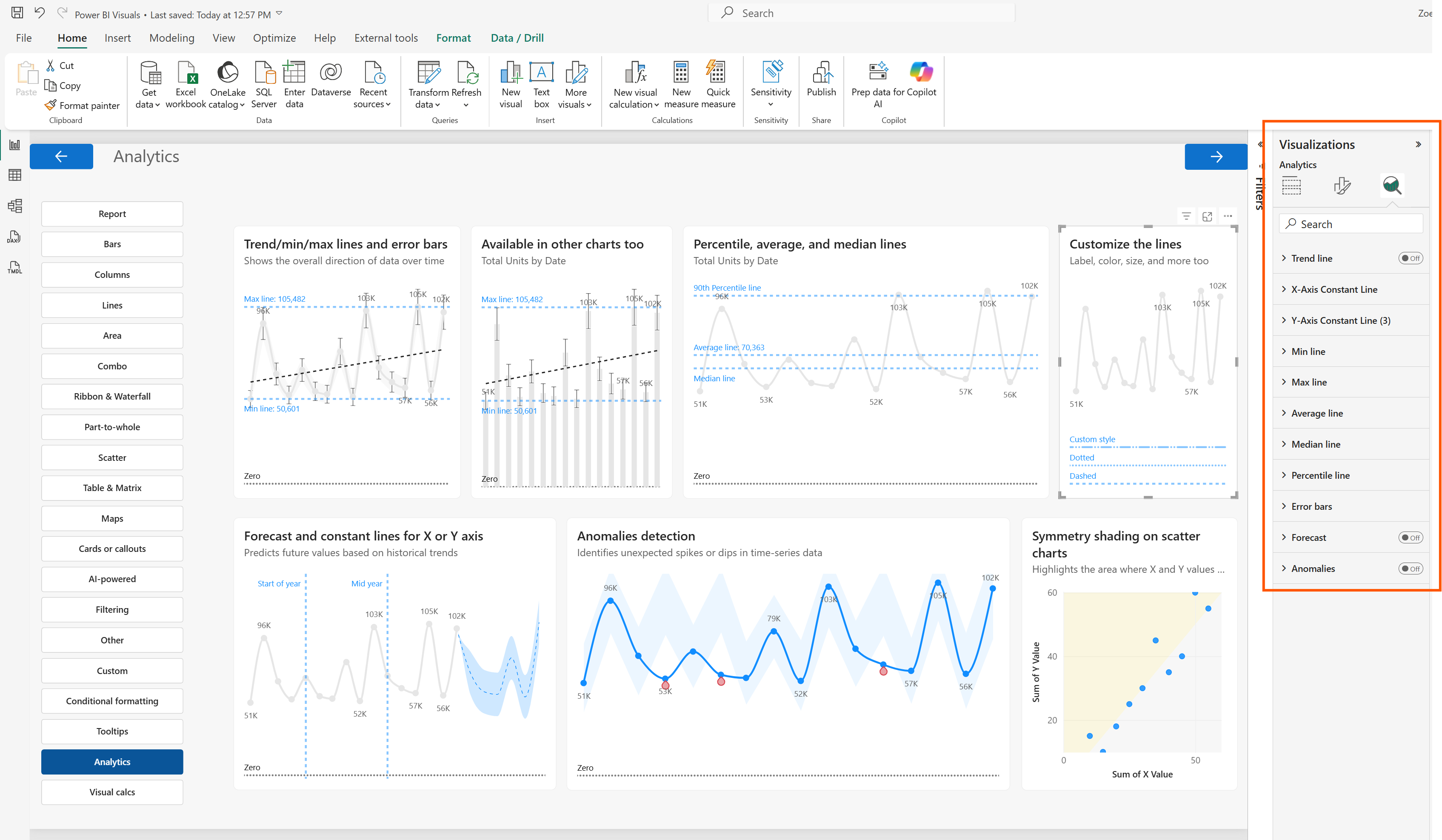 Screenshot of the Analytics pane in the Visualizations section.