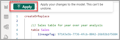 Screenshot of applying your script using the apply button in the code editor.