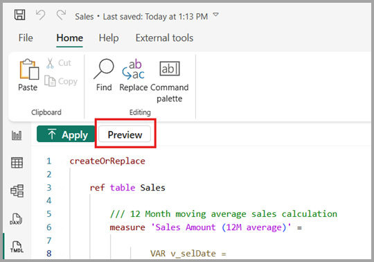 Screenshot of the preview button to preview script changes.