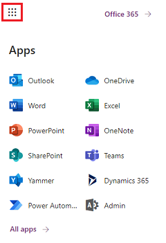 Microsoft 365 app launcher.