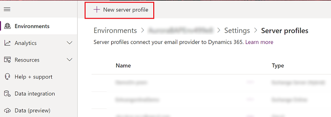Screenshot showing Create a new server profile.