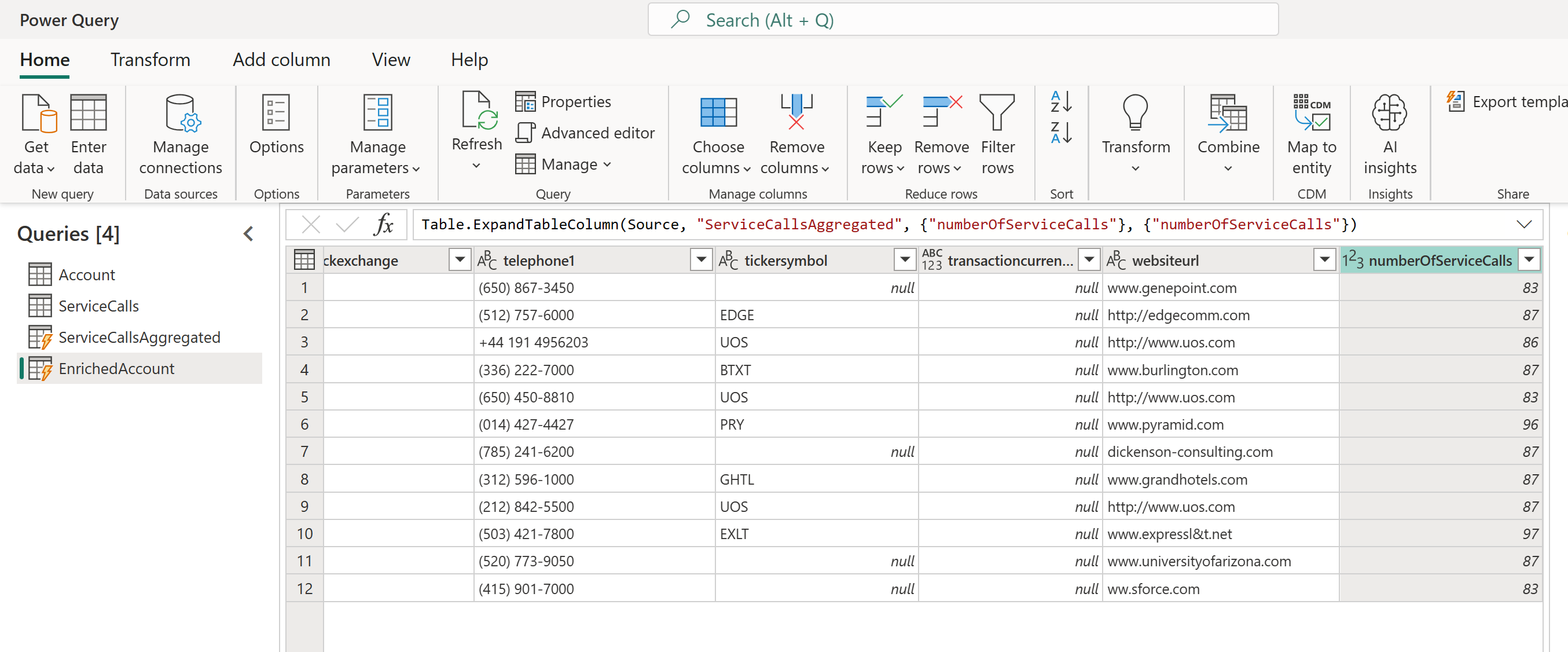 Screenshot showing the results of a computed table in Power BI Premium.