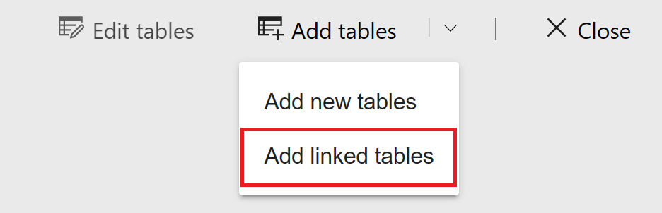 Screenshot showing how to add linked tables from the menu in the Power BI service.