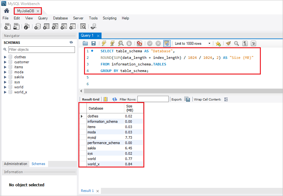 Database size source database