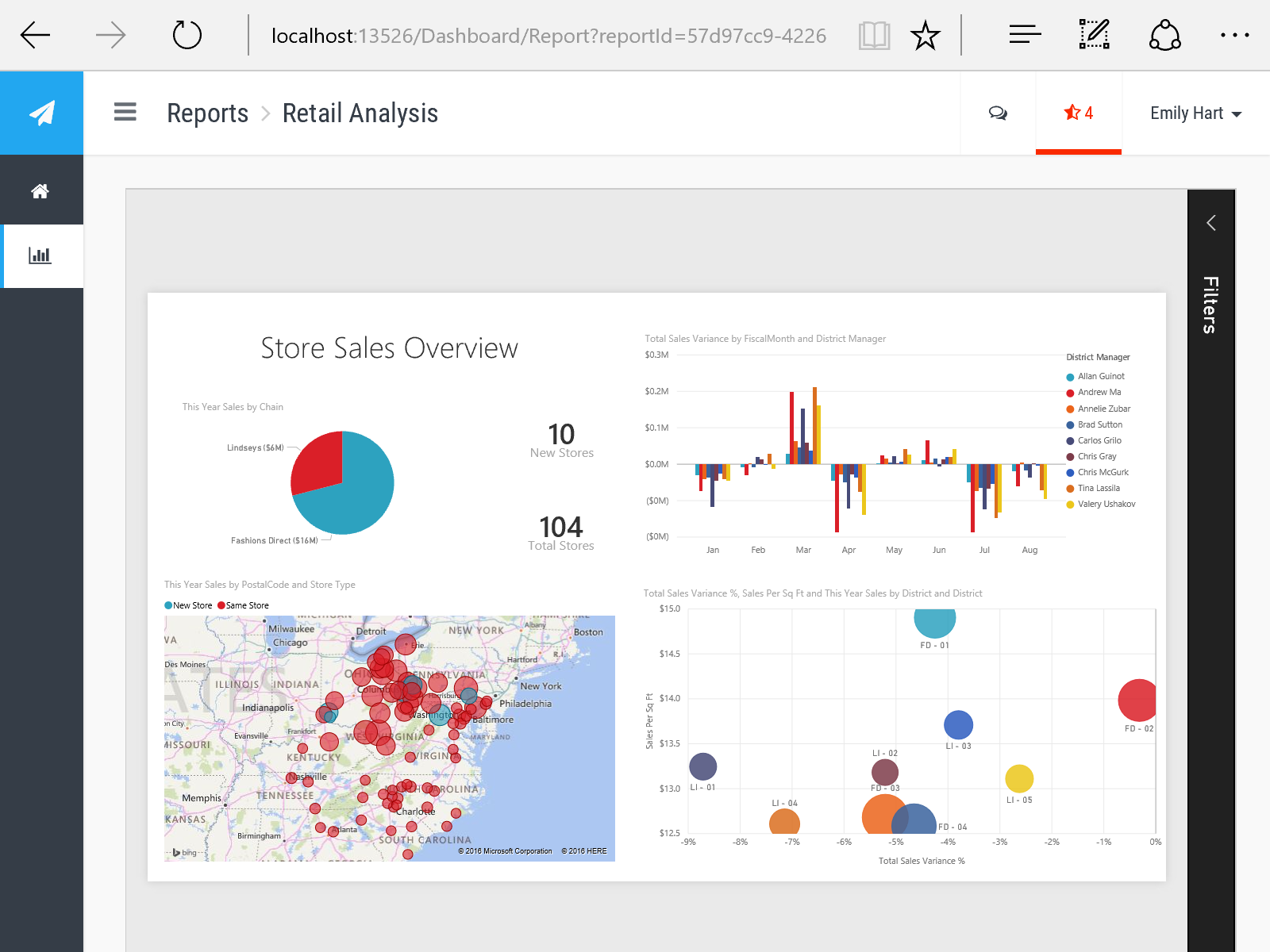 Sample report displaying within application