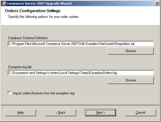 The Orders Configuration Settings page.