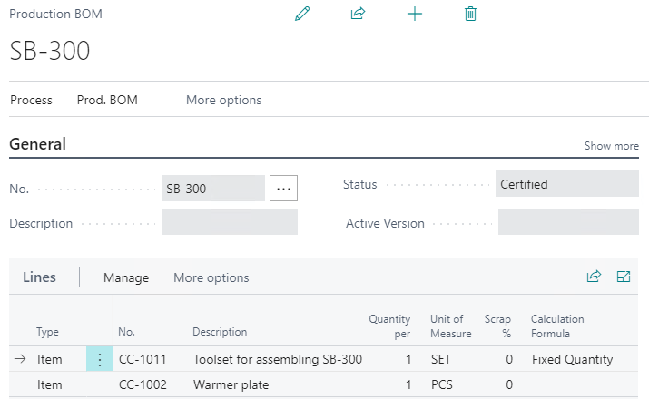 Production BOM with Fixed Quantity Production BOM with Fixed Quantity