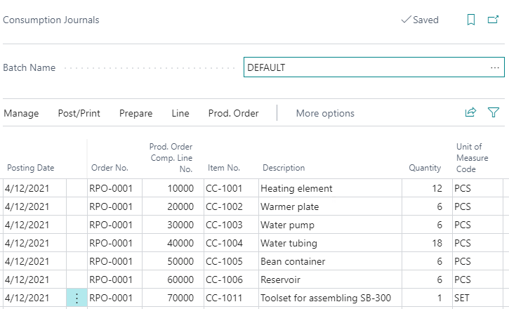 Consumption Journal with Fixed Quantity Consumption Journal with Fixed Quantity