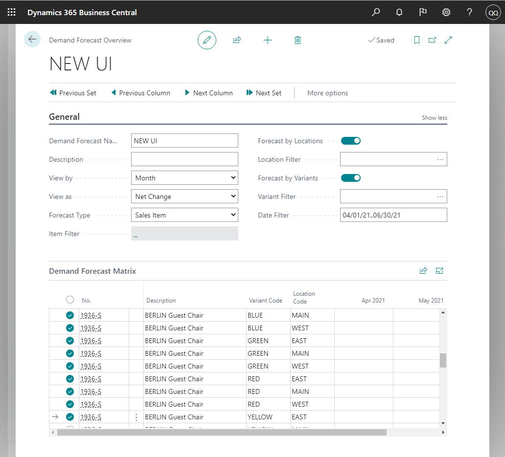 Demand Forecast Overview page with enabled location and variant. Demand Forecast Overview page with enabled location and variant.