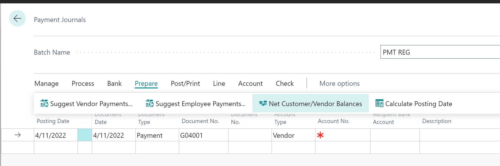 Shows Net Customer/Vendor Balances action on Payment Journal page Shows Net Customer/Vendor Balances action on Payment Journal page