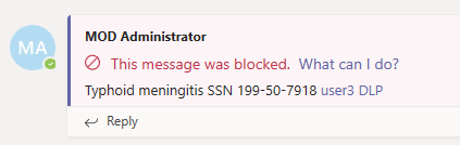 Blocked message notification in Teams.