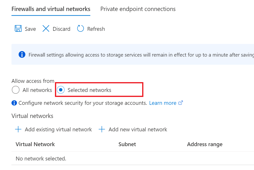 Screenshot that shows the details to allow access to selected networks