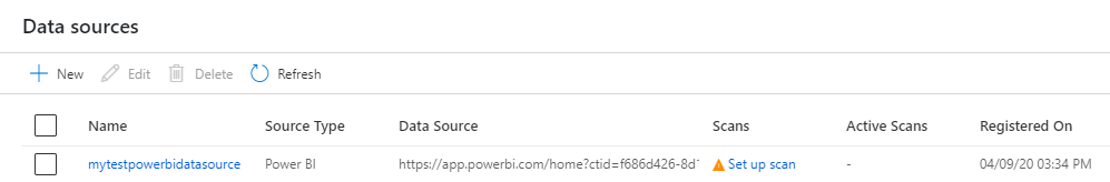 Image showing the registered Power BI data source.