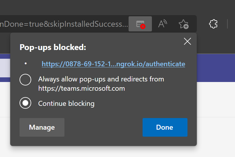 A screenshot of the pop-up blocker notification