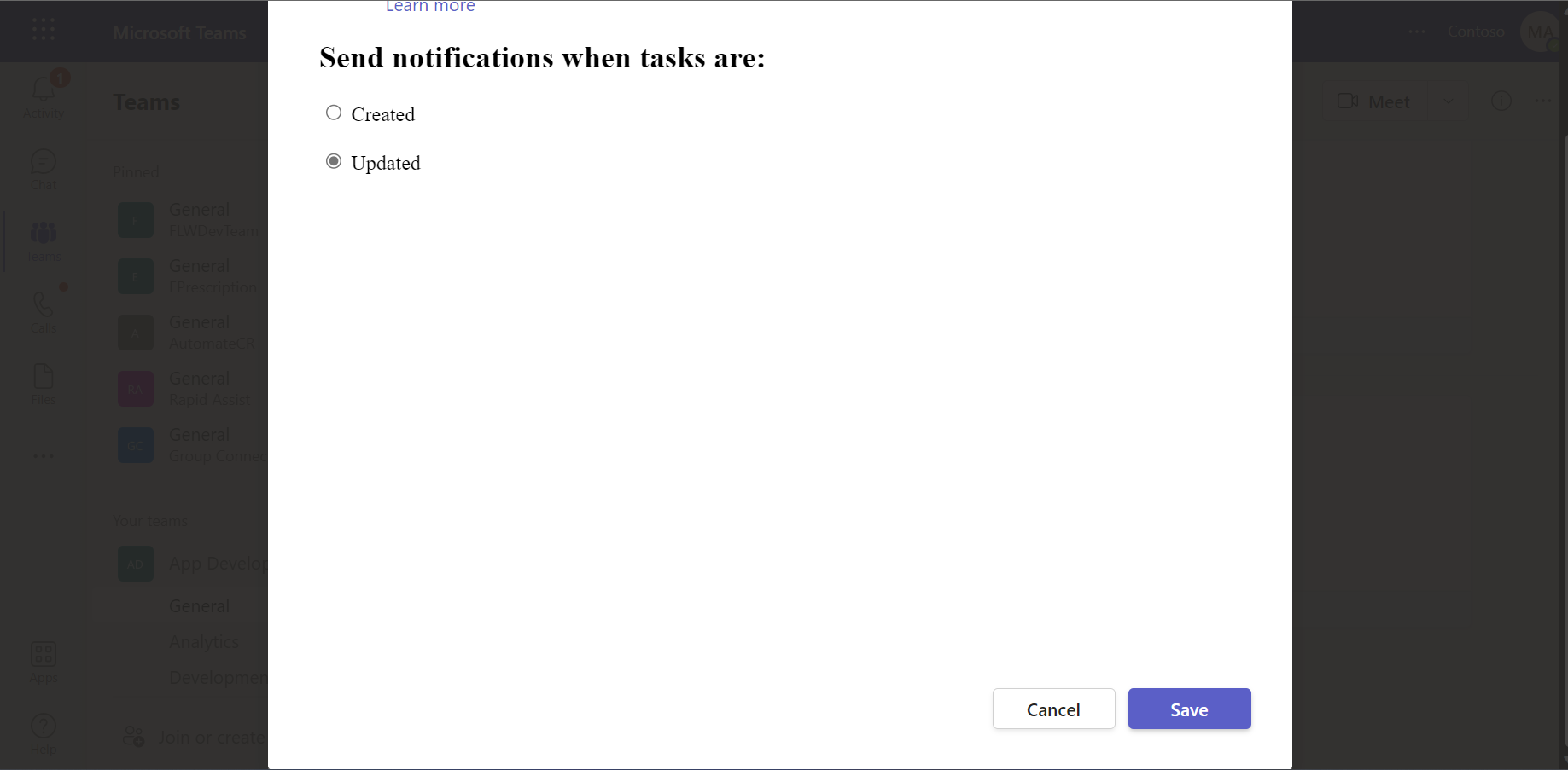 Selecting Update/Create