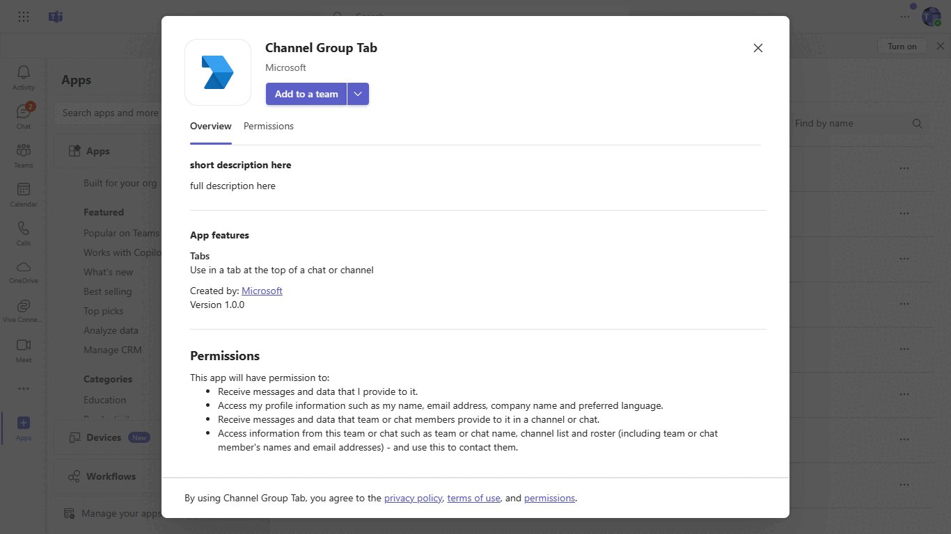 Channel Group Tab Demo