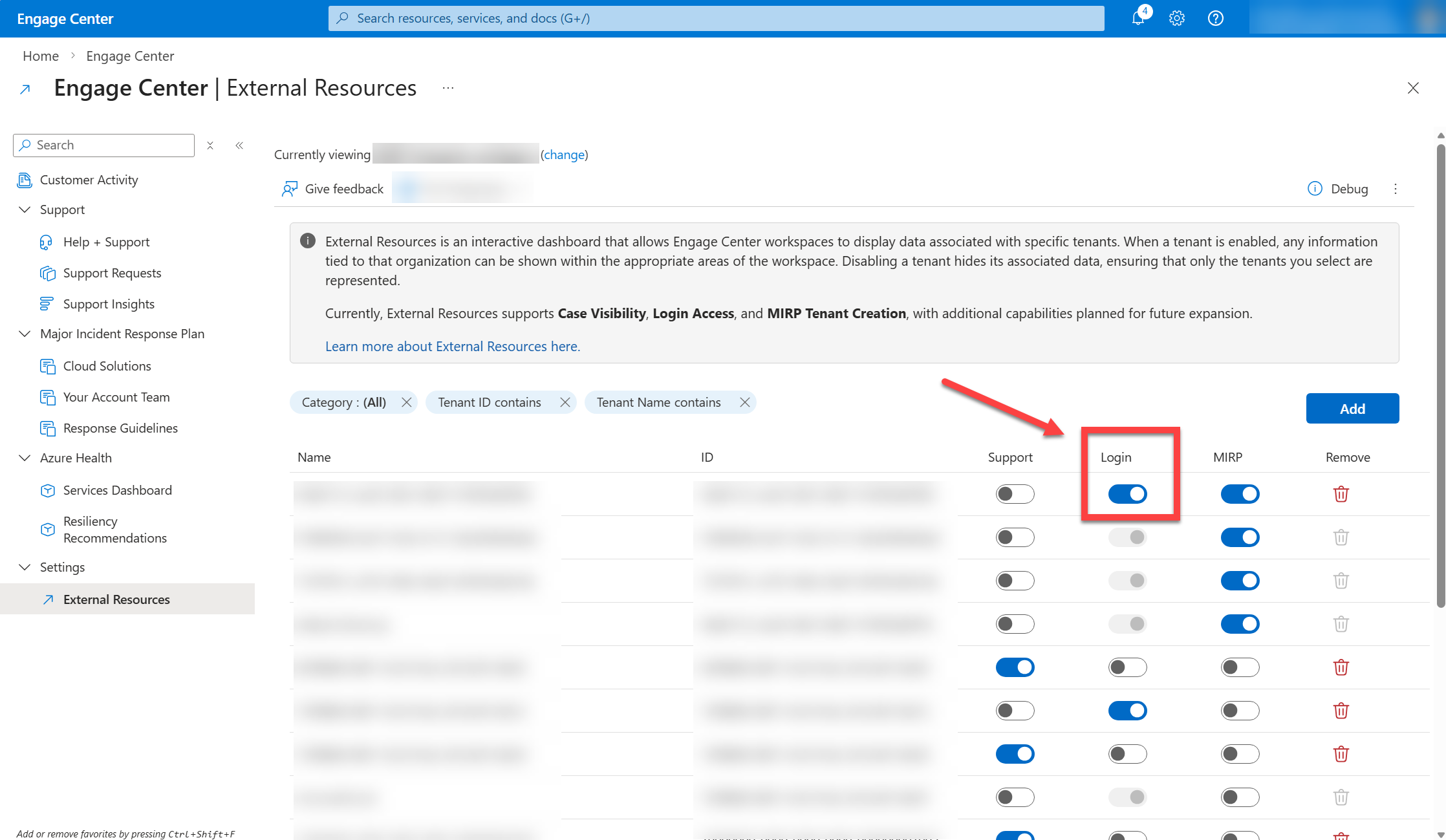  Login toggle in the on position. 