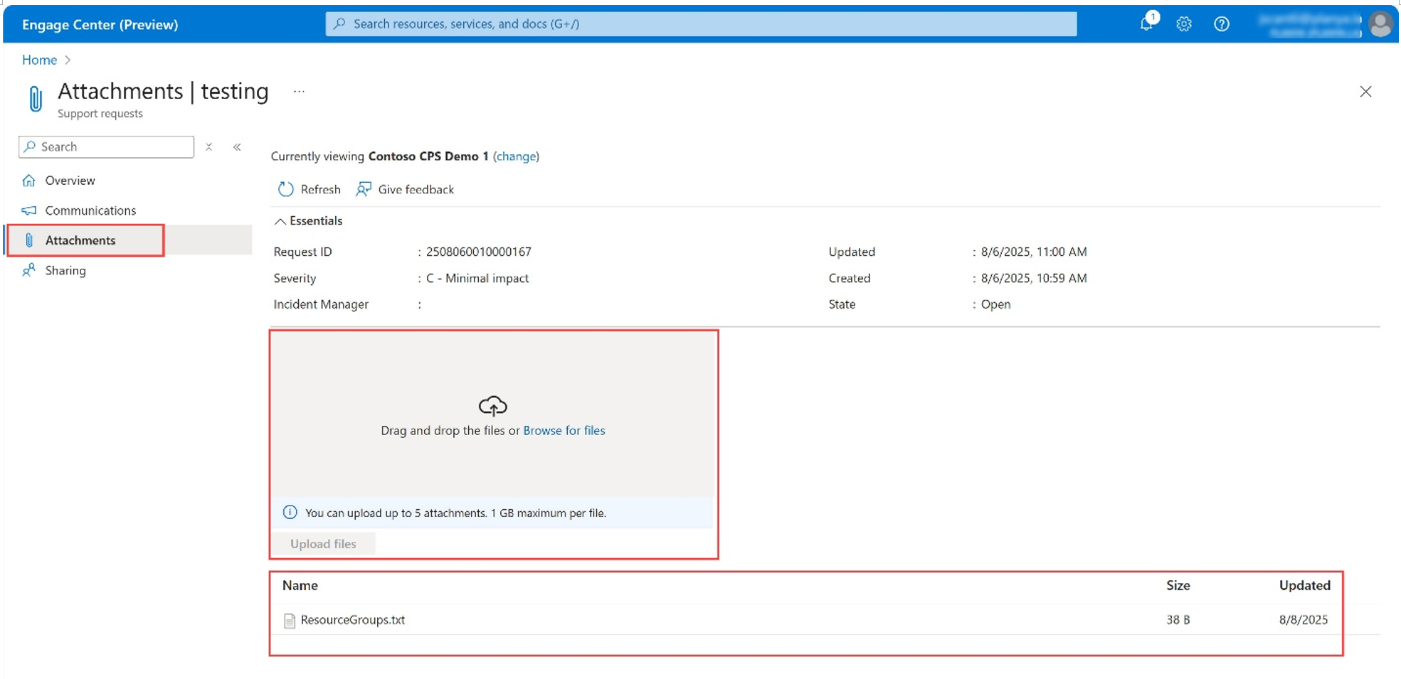  Atttachments selection highlighted on Attachments/testing page. 