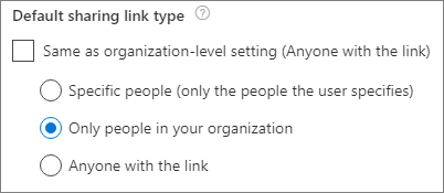 Screenshot of site-level default sharing link settings