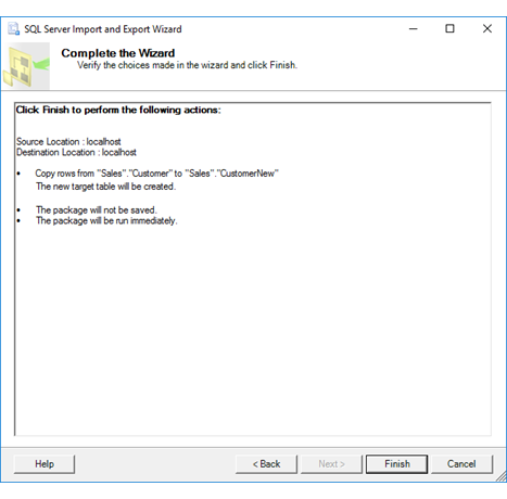 Complete the Wizard page of the Import and Export Wizard Complete the Wizard page of the Import and Export Wizard