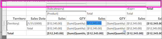 Screenshot for the column and row handles in the Report Builder matrix report.