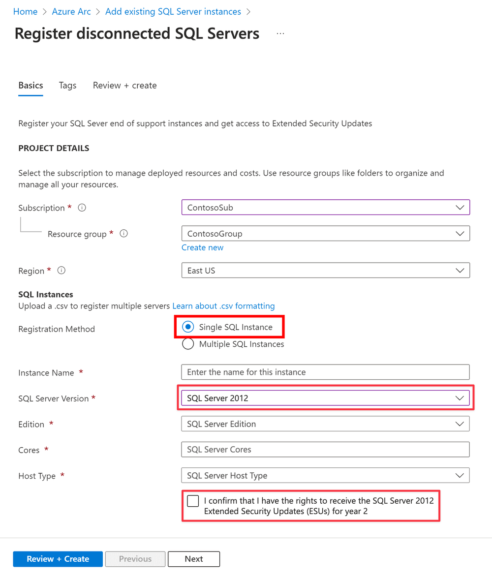 Screenshot of the Add SQL Registrations options.