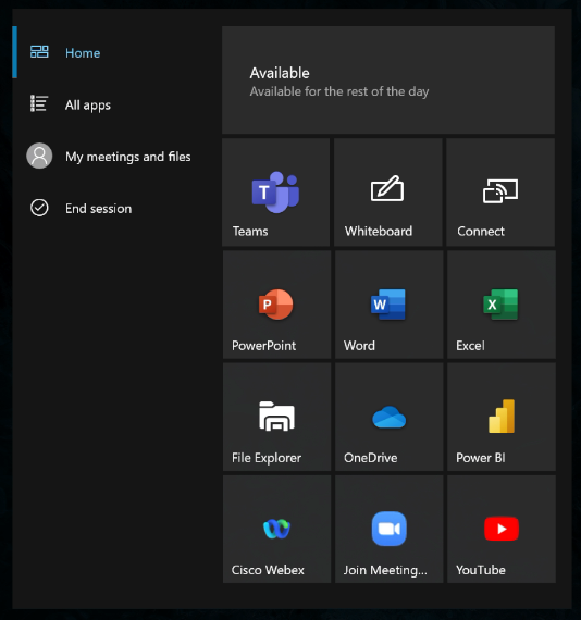 Modified Surface Hub Start menu with PWAs