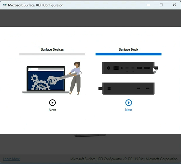 Screenshot that shows select Surface Dock.