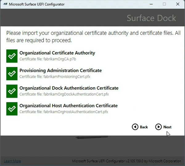 Screenshot that shows when you finish adding the certificates, select Next