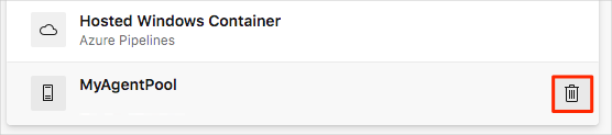 A screenshot of Azure DevOps showing the location of where to remove the agent from the agent pool.