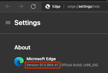 A screenshot of the Microsoft Edge setting page, showing the version number.