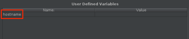 Screenshot of setting the hostname variable in Apache JMeter.