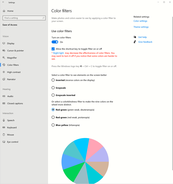 Screenshot of the Windows 10 Color Filters menu.