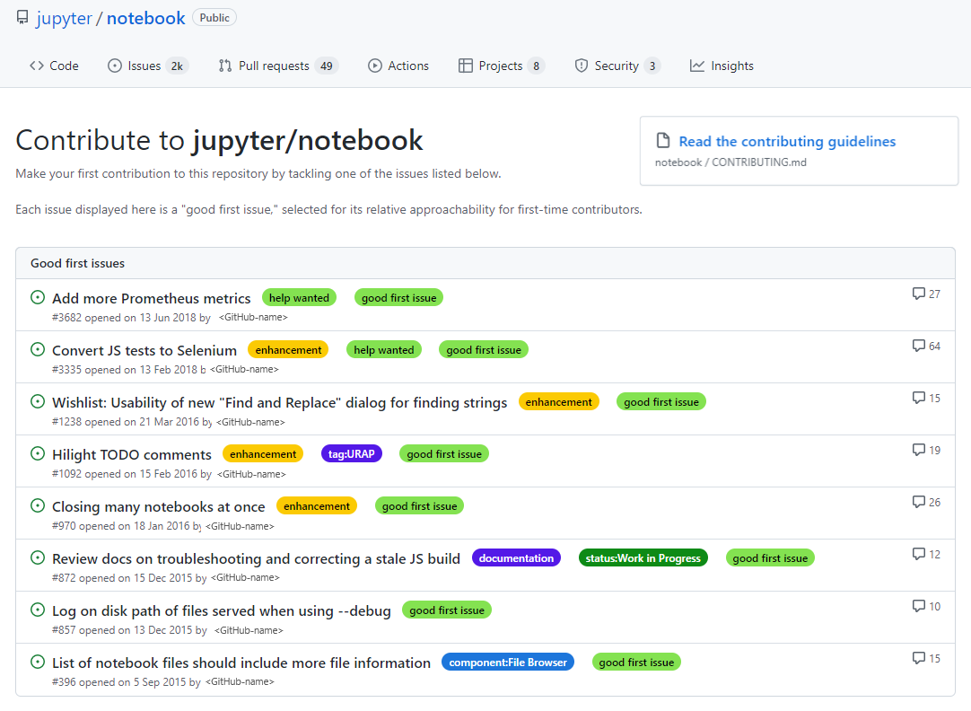Screenshot showing the Contribute to a project section on GitHub.