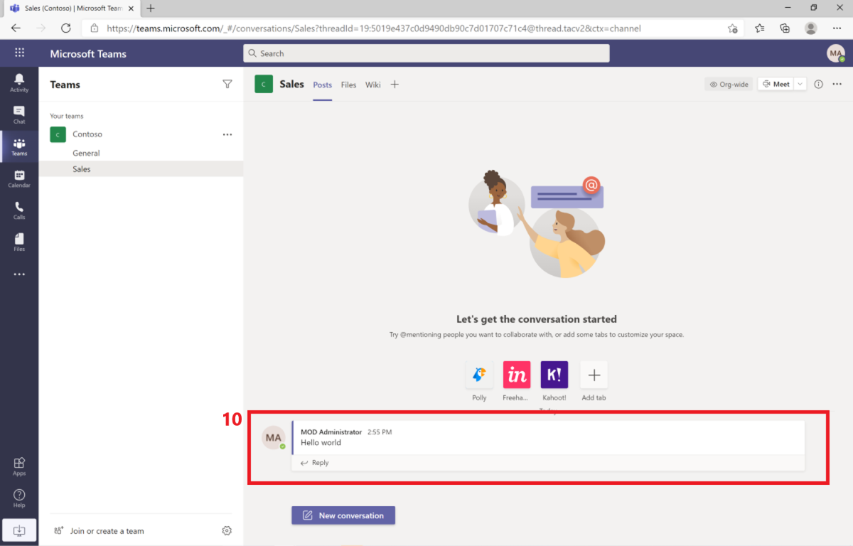 Screenshot showing post request result in Microsoft Teams.