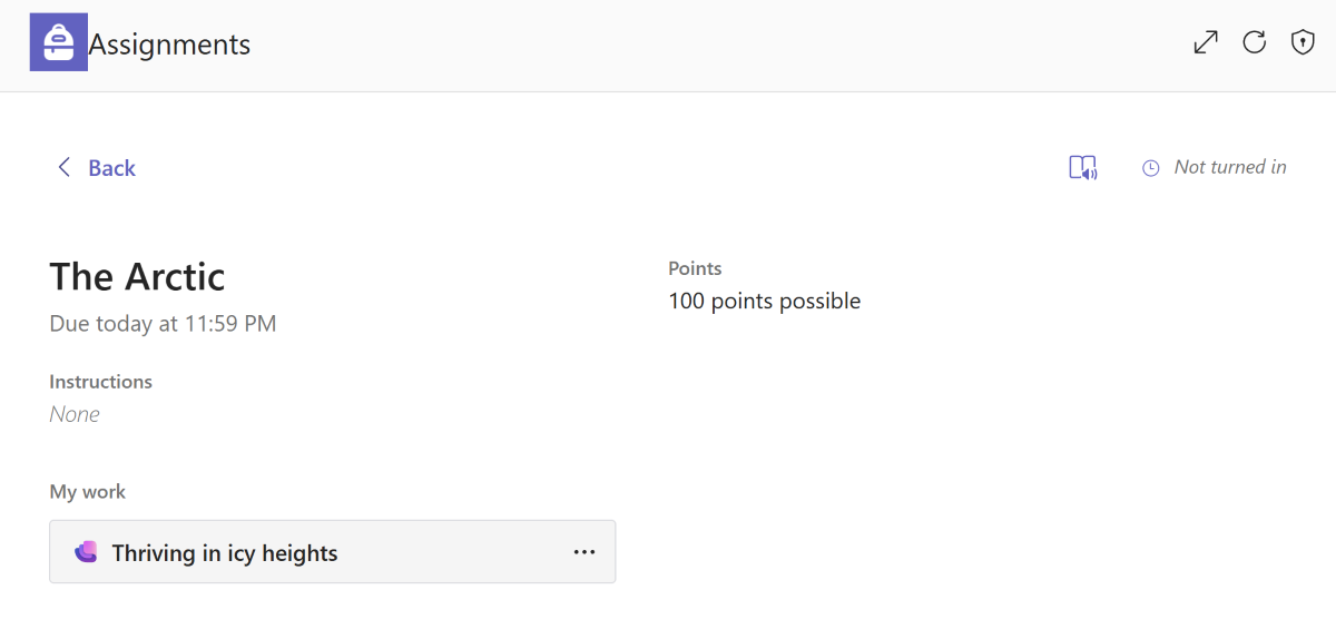 Screenshot of a Learning Zone assignment in Microsoft Teams.