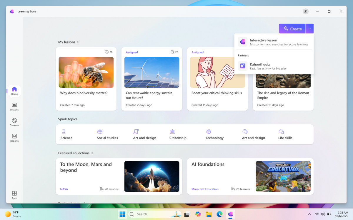 Screenshot of the My lessons screen in Learning Zone.