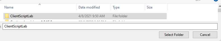 Screenshot of the select folder screen and button.
